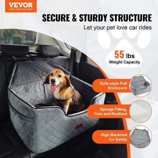 VEVOR Dog Car Booster Seat for Medium & Large Dogs up to 55 lbs – Pet Travel Safety Seat, Gray