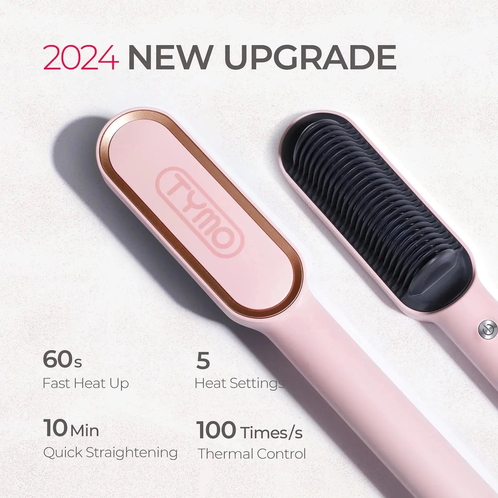 TYMO Ring Hair Straightener Brush – Pink Hair Straightening Iron with Built-In Comb, 20s Fast Heating, Anti-Scald & Dual Voltage