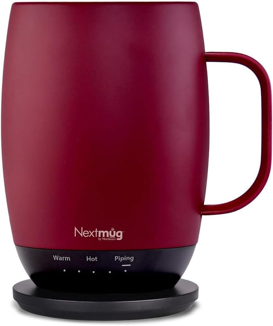 Nextmug Plus 18 Oz Self-Heating Coffee Mug – Temperature-Controlled, Burgundy, Smart Mug with Lid