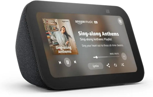 Echo Show 5 (Latest Model) Smart Display with Alexa – 2X Bass, Clearer Sound & 5.5” Touchscreen – Charcoal – Smart Home Control, Video Calls & More
