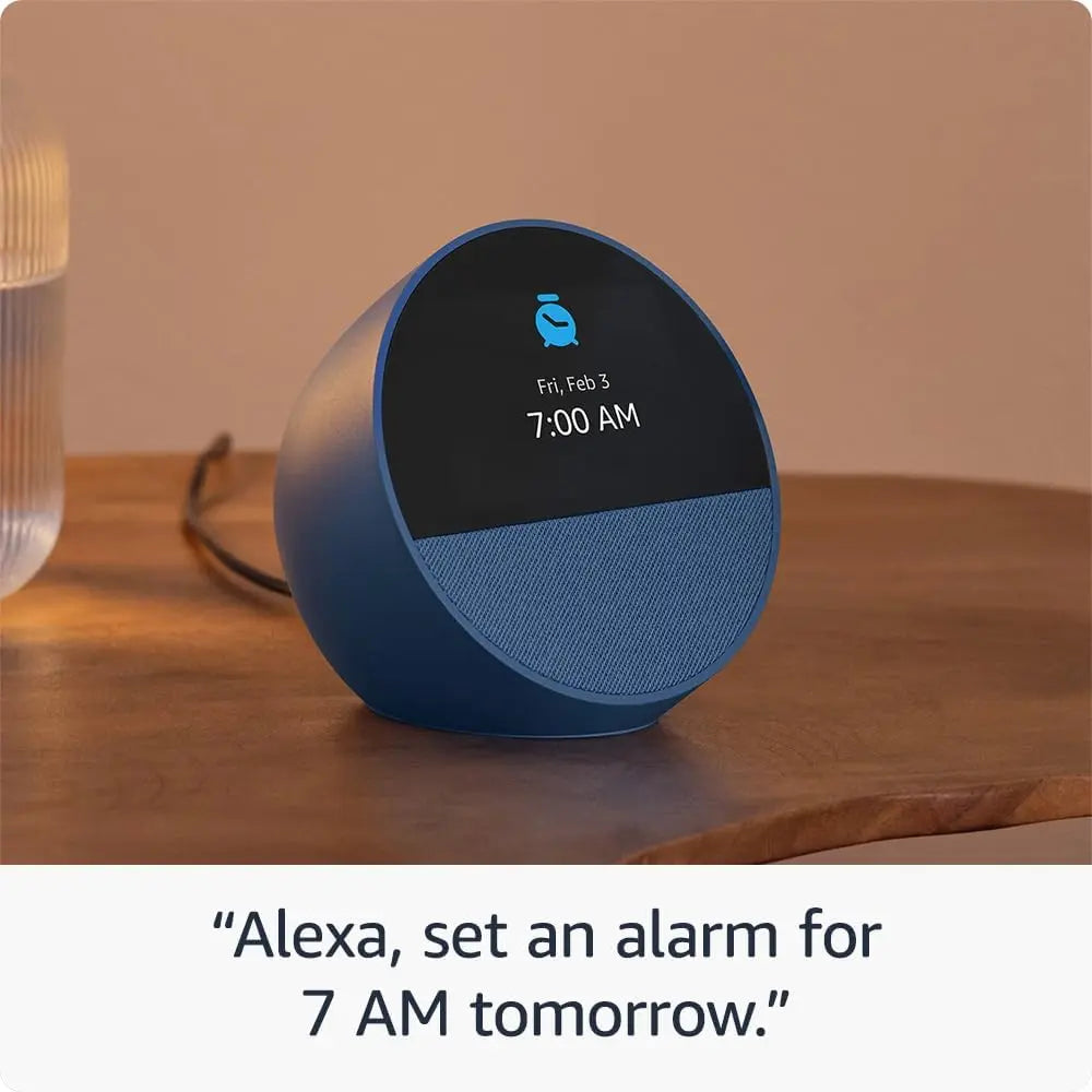Echo Spot (Newest Model) – Smart Alarm Clock with Alexa, Compact Smart Display for Nightstands, Offices & Kitchens, Black