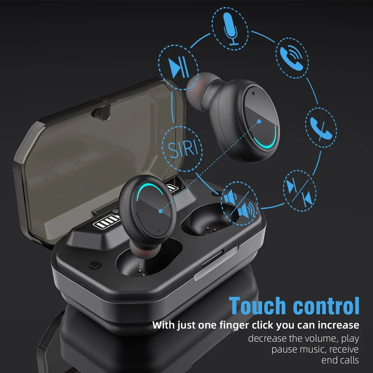 Wireless Bluetooth 5.0 Earbuds | IPX7 Waterproof TWS Noise Cancelling Headphones w/ Deep Bass, 140H Playtime & LED Case – For iOS & Android