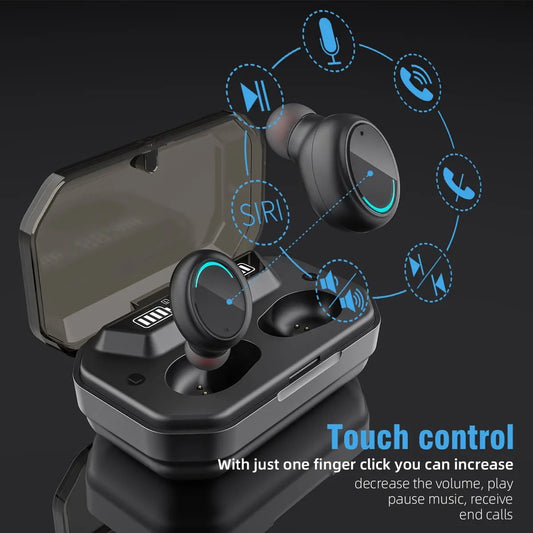 Wireless Bluetooth 5.0 Earbuds | IPX7 Waterproof TWS Noise Cancelling Headphones w/ Deep Bass, 140H Playtime & LED Case – For iOS & Android