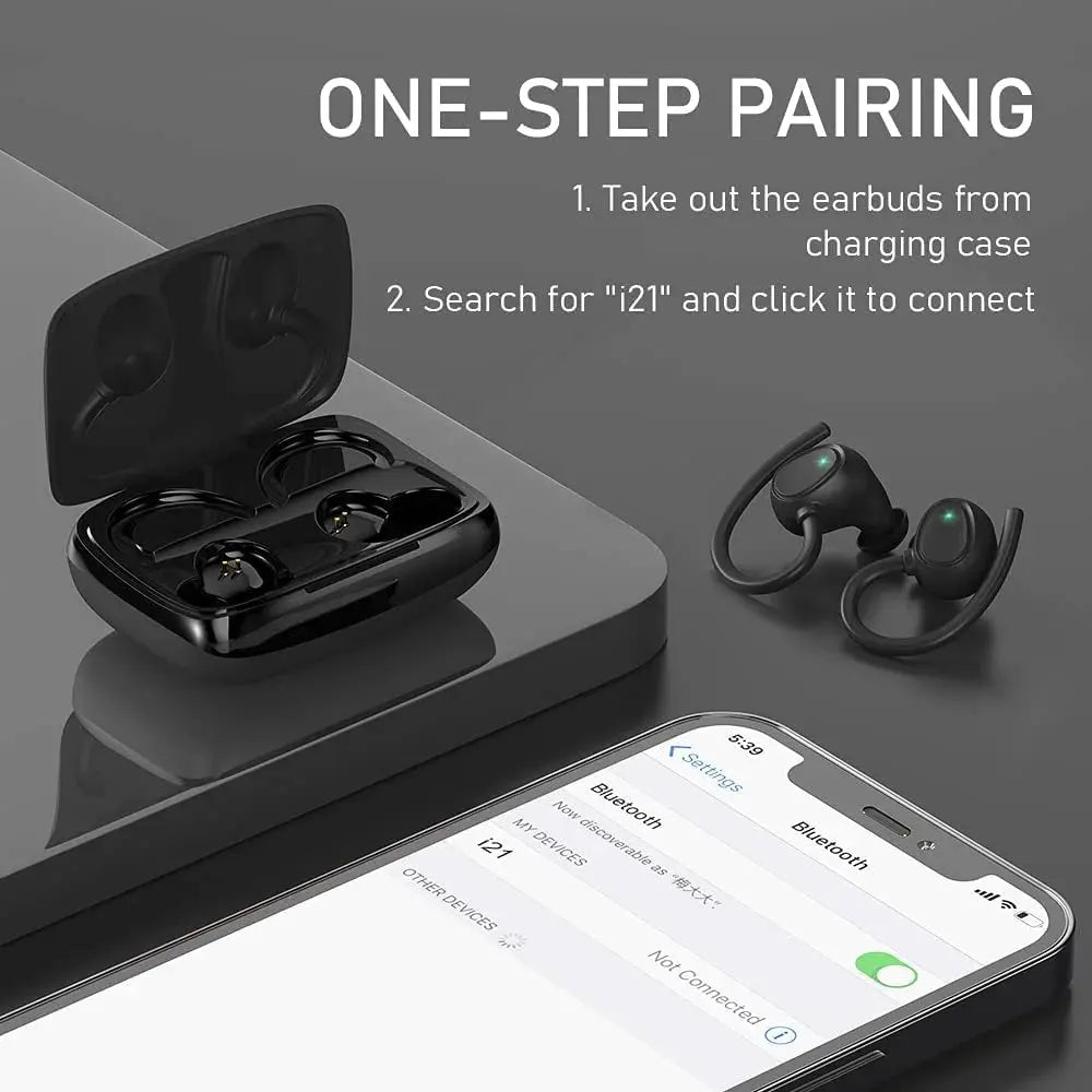Wireless Earbuds Bluetooth 5.1 with Earhooks, Noise Cancelling Mic, Deep Bass, 40H Playtime, Waterproof Sport Headphones – Black