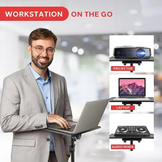 PRO Universal Laptop & Projector Tripod Stand – Adjustable Height Up to 39.37", 14"x11" Plate, Portable DJ, Book, Computer Holder for Office, Home, Stage, Studio & Events
