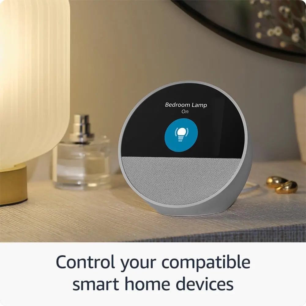Echo Spot (Newest Model) – Smart Alarm Clock with Alexa, Compact Smart Display for Nightstands, Offices & Kitchens, Black
