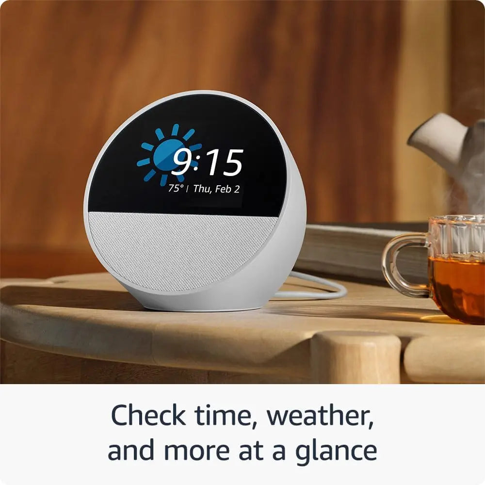 Echo Spot (Newest Model) – Smart Alarm Clock with Alexa, Compact Smart Display for Nightstands, Offices & Kitchens, Black
