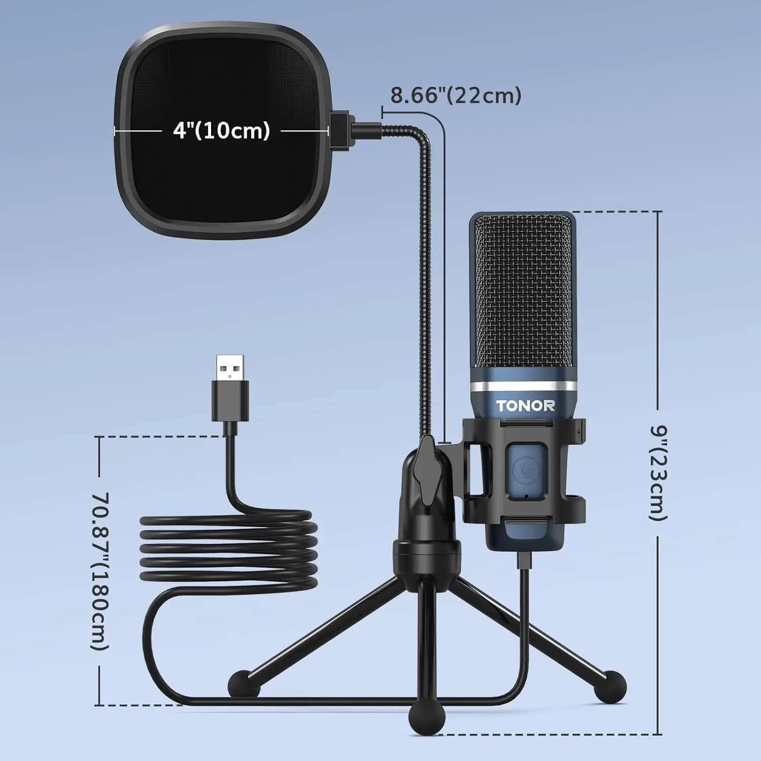 TC-777 USB Podcast Microphone | Cardioid Condenser Mic with Tripod Stand, Pop Filter & Shock Mount – Compatible with PC, Laptop, PS4/5