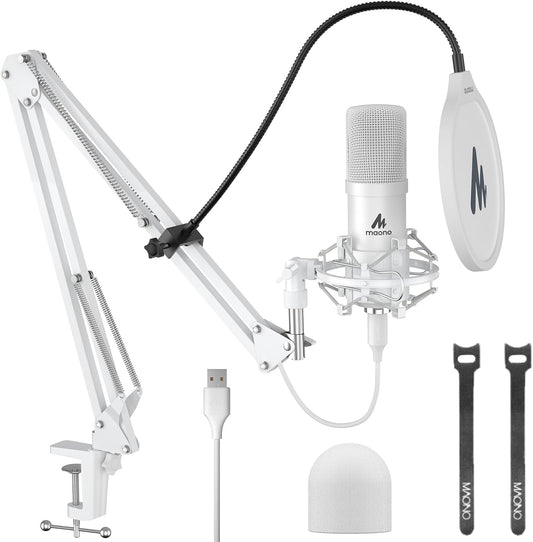 USB Microphone Kit AU-A04 | 192kHz/24Bit Plug & Play Condenser Mic with Boom Arm, Pop Filter & Shock Mount – Podcast, Gaming, YouTube, Streaming