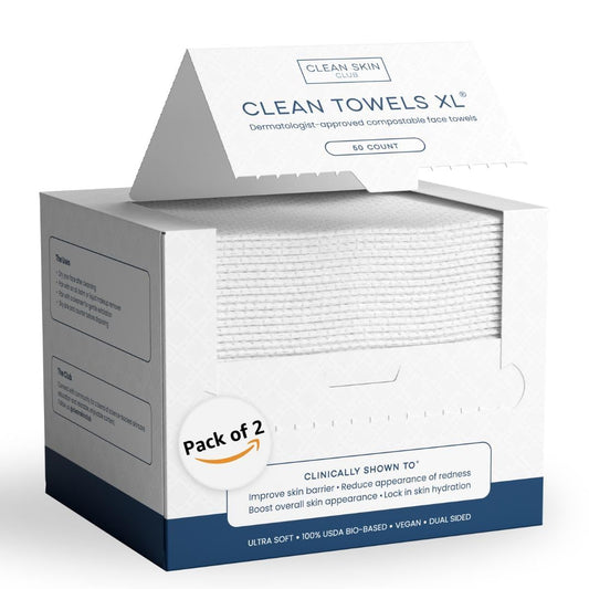 Clean Towels XL™ – 100% USDA Biobased Disposable Face Towels, Ultra Soft Dry Wipes for Sensitive Skin, Makeup Remover, Eczema Association Accepted, 100 Count (2 Pack)