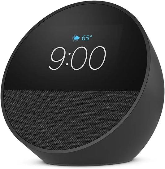 Echo Spot (Newest Model) – Smart Alarm Clock with Alexa, Compact Smart Display for Nightstands, Offices & Kitchens, Black