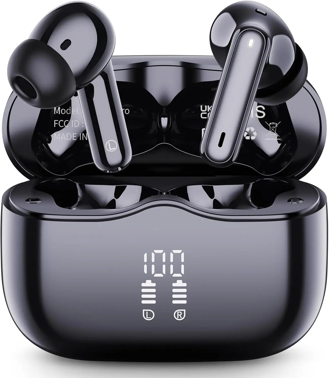 Bluetooth 5.4 Wireless Earbuds with ENC Noise Cancelling Mic, HiFi Stereo Bass, 40H Playtime, LED Display, USB-C Charging, IP7 Waterproof In-Ear Headphones for Sports & Calls