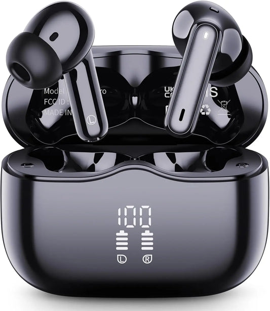 Bluetooth 5.4 Wireless Earbuds with ENC Noise Cancelling Mic, HiFi Stereo Bass, 40H Playtime, LED Display, USB-C Charging, IP7 Waterproof In-Ear Headphones for Sports & Calls