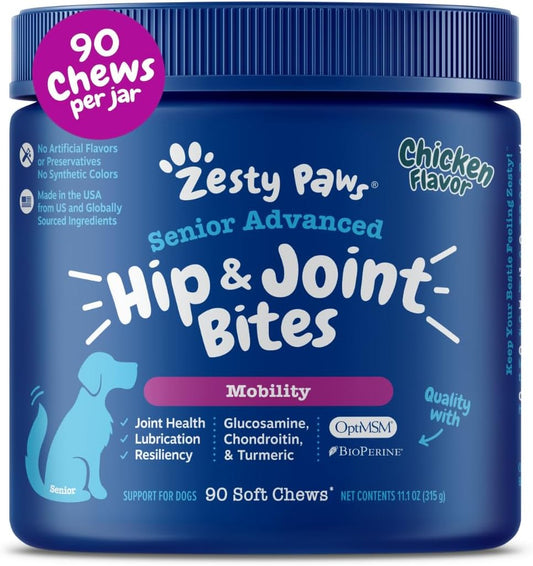 Mobility Bites Joint Supplement for Dogs – Soft Chews with Glucosamine, Chondroitin & MSM, 90 Count