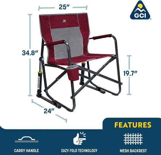 Freestyle Rocker Portable Camping Chair – Folding Rocking Chair with Durable Armrests, Drink Holder & Comfortable Backrest – Cinnamon Color