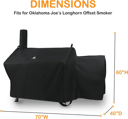 70-Inch Grill Cover for Oklahoma Joe’s Longhorn Offset Smoker – Heavy Duty Waterproof Smoker Cover, Durable BBQ Grill Protector, Outdoor Oklahoma Joe Smoker Accessory