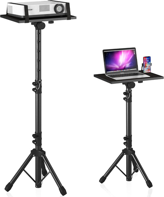 Adjustable Projector & Laptop Tripod Stand (23" to 46") – Height Adjustable Floor Stand with Gooseneck Phone Holder for Office, Home, Studio, Stage, DJ Equipment & Presentations