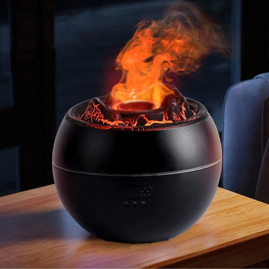 Volcano Flame Essential Oil Diffuser – 360ml Ultrasonic Cool Mist Humidifier, 7-Color LED Aromatherapy with Timer & Auto Shut-Off (Black)
