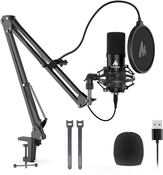 USB Microphone Kit AU-A04 | 192kHz/24Bit Plug & Play Condenser Mic with Boom Arm, Pop Filter & Shock Mount – Podcast, Gaming, YouTube, Streaming