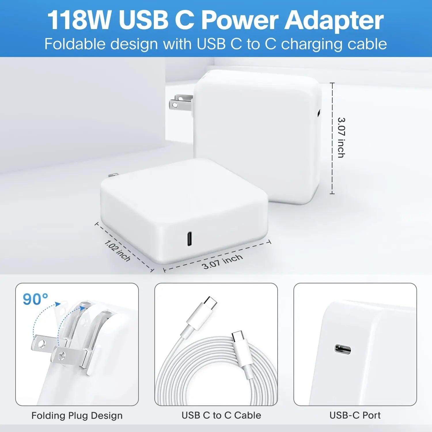 118W USB-C Fast Charger for MacBook Pro/Air, iPad Pro, Samsung & USB-C Devices