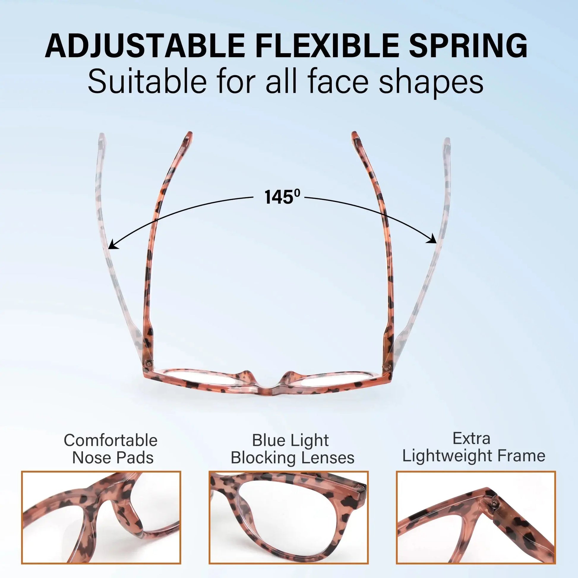 Reading Glasses Blue Light Blocking for Women, Spring Hinge Reader for Men Ladies,+3.25, 3 Pack
