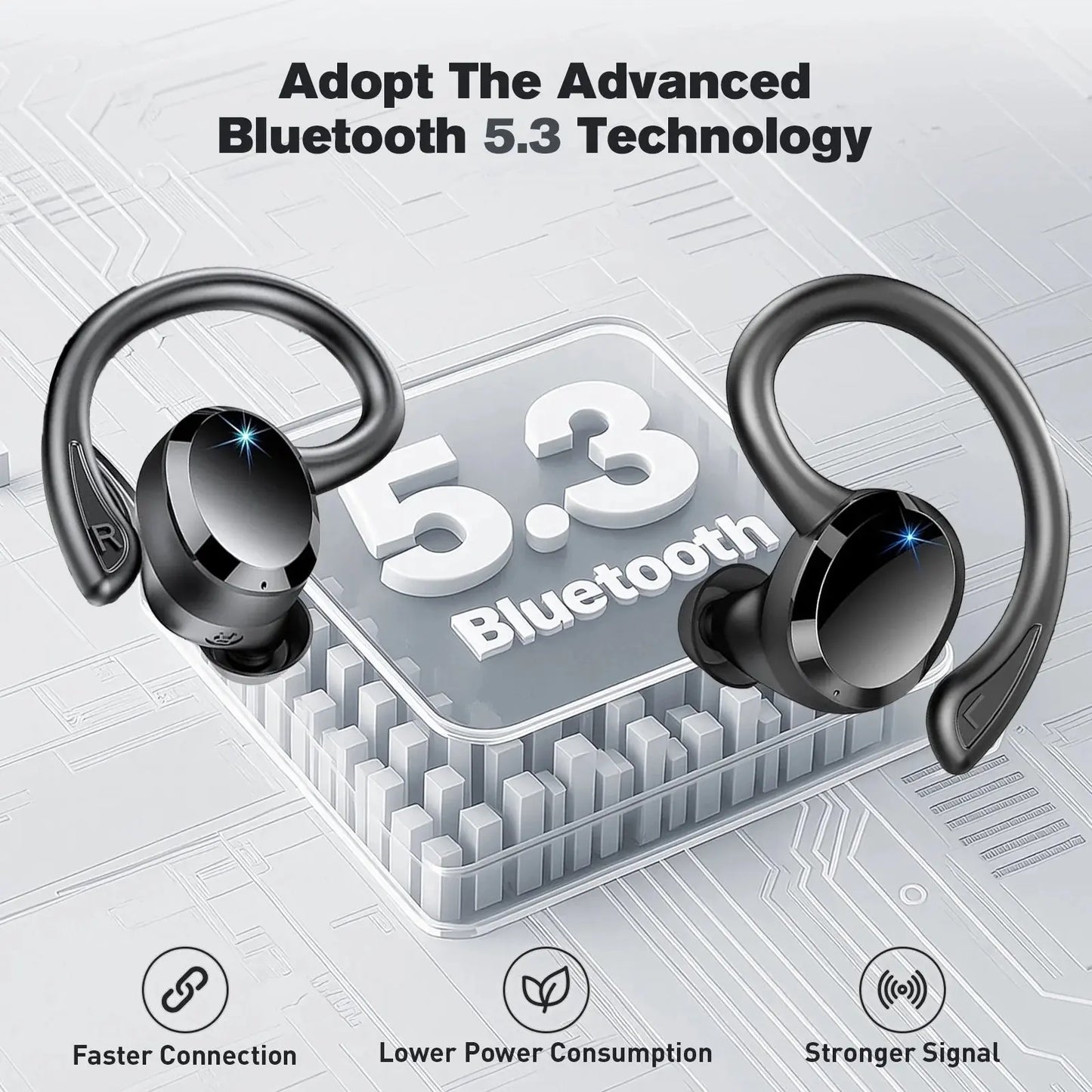 ETEPEHI Wireless Earbuds – Bluetooth 5.3 Earhooks, ENC Mic, 48H Playtime, IP7 Waterproof