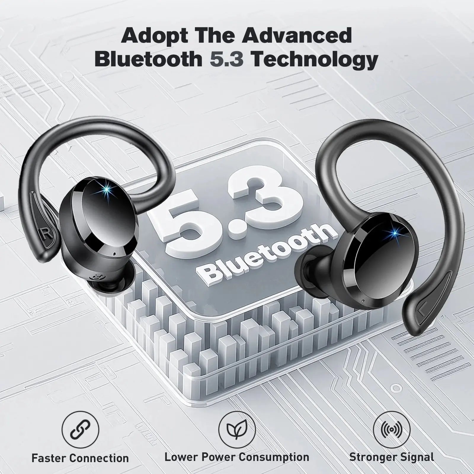 ETEPEHI Wireless Earbuds – Bluetooth 5.3 Earhooks, ENC Mic, 48H Playtime, IP7 Waterproof