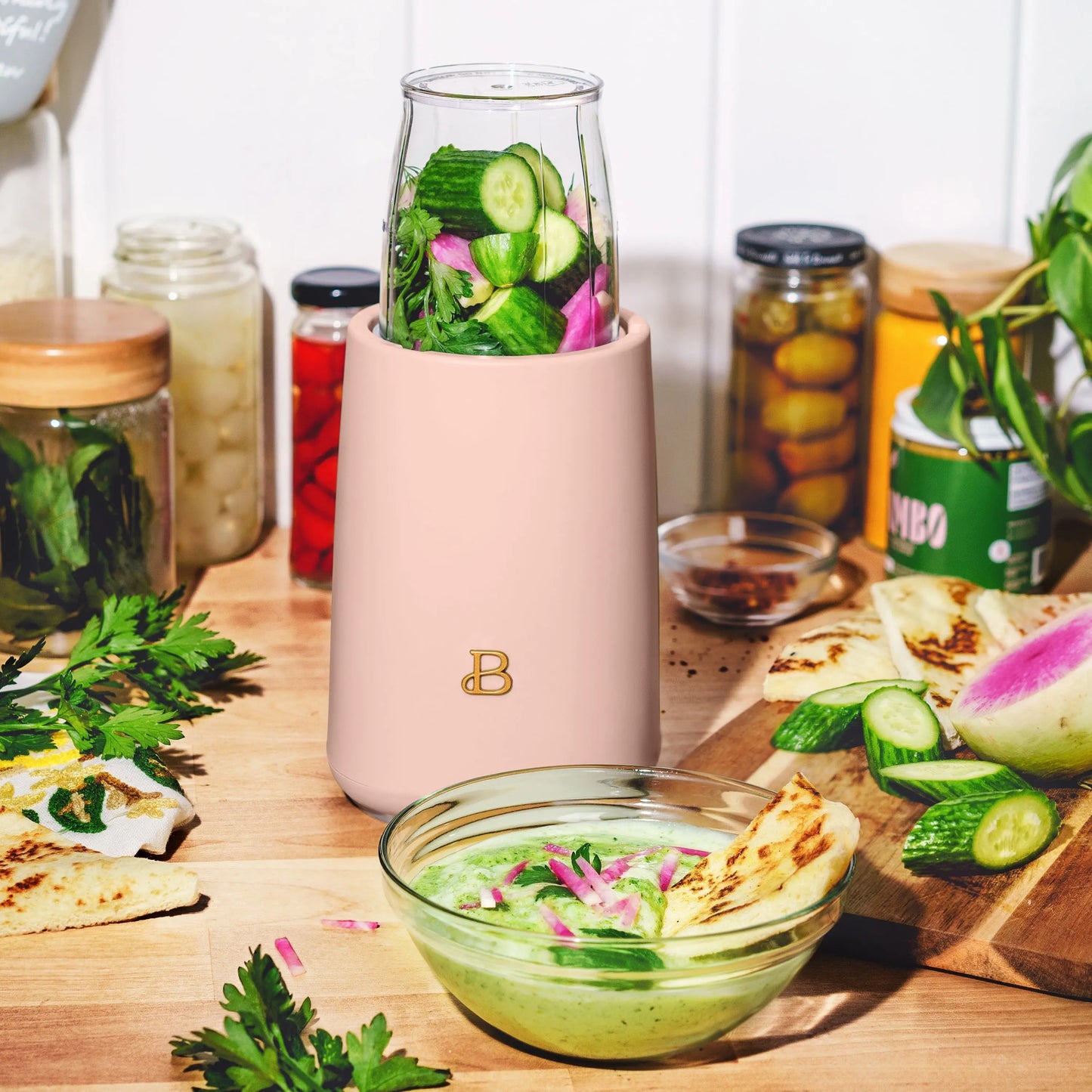 Drew Barrymore Beautiful 12-Piece Personal Blender Set 240W Rose Pink | Portable Smoothie Maker, Coffee Grinder, Travel Cup | Compact Countertop Kitchen Appliance