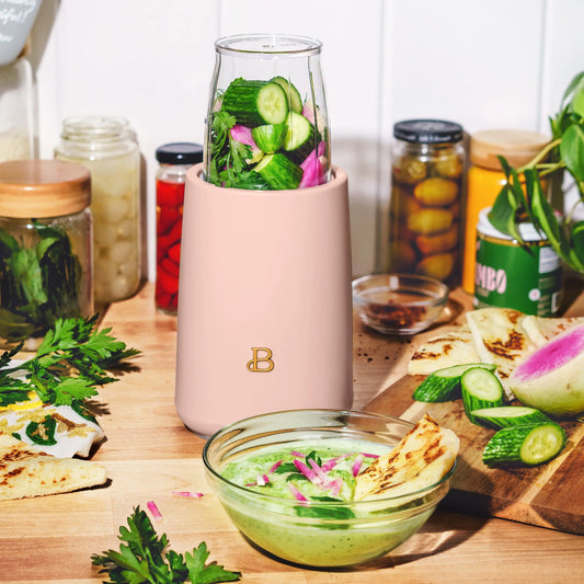 Drew Barrymore Beautiful 12-Piece Personal Blender Set 240W Rose Pink | Portable Smoothie Maker, Coffee Grinder, Travel Cup | Compact Countertop Kitchen Appliance