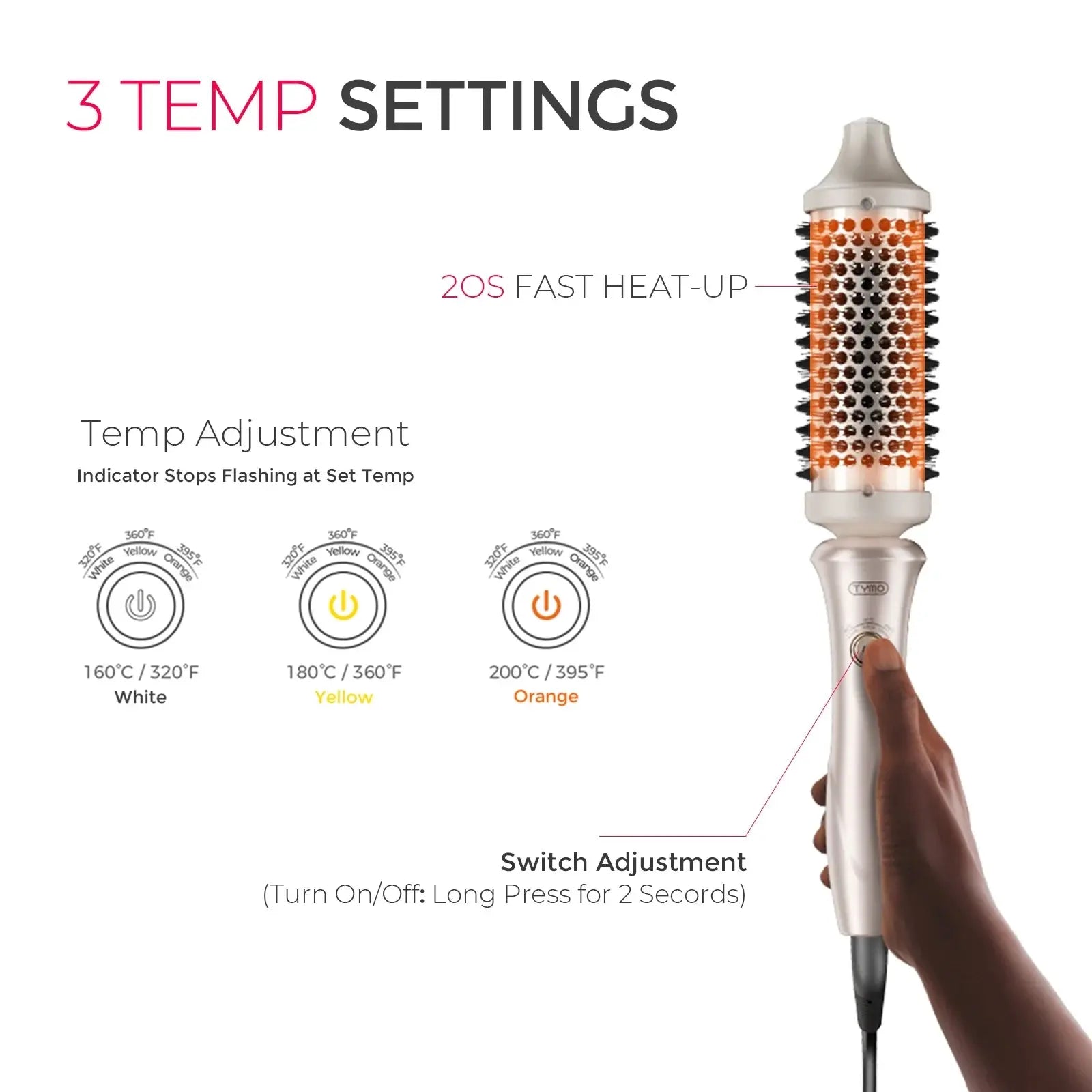 STYLUX 3-in-1 Thermal Hair Brush – Blowouts, Curling & Straightening, 1.7" Ceramic, Dual Voltage
