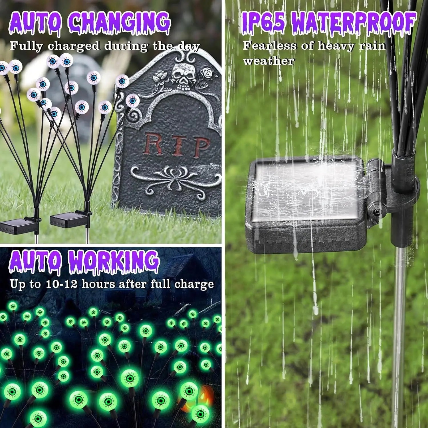 Halloween Decorations Outdoor Solar Scary Eyeball Lights, 4Pack 32Leds Green Eyeball Swaying Firefly Light, Waterproof Halloween Path Lights for Garden/Yard/Patio/Party Decor