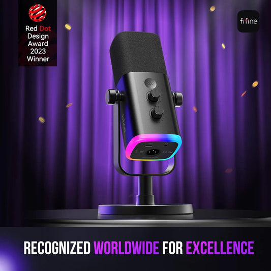 USB/XLR Dynamic Microphone for Podcasting, Gaming & Streaming – RGB Light, Mute Button, Headphone Jack, Desktop Stand – Vocal Mic for YouTube & PC – Ampligame AM8
