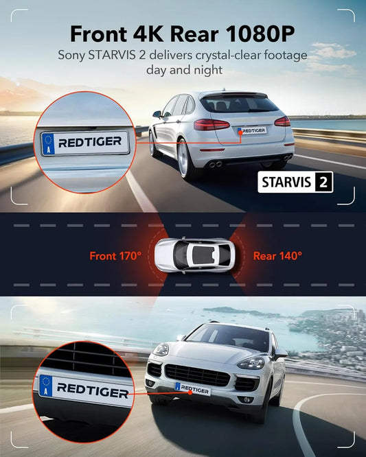 4K Front and Rear Dash Cam with STARVIS 2 Sensor – F7N Touch, 3.18" Touchscreen, 128GB Card, 5.8GHz WiFi, Voice Control, GPS, Night Vision, Parking Mode, Emergency Lock