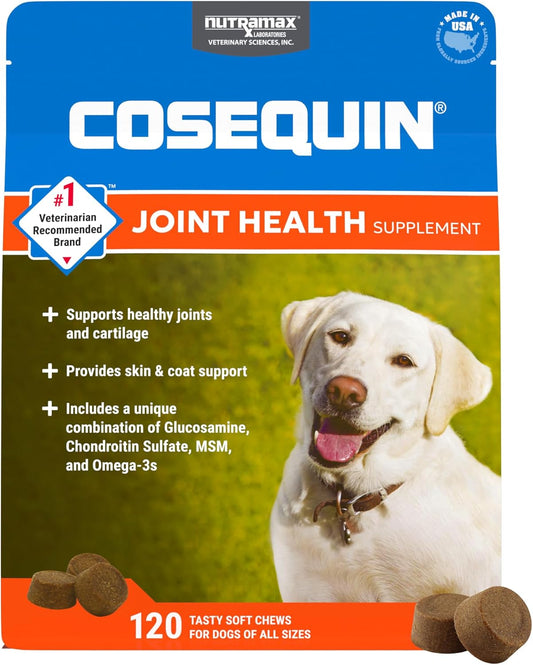 Nutramax Cosequin Soft Chews – Joint & Skin Support for Dogs, 120 ct (Glucosamine + MSM + Omega 3)