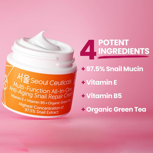 Snail Mucin Moisturizer 97.5% – K-Beauty Repair Cream, Day & Night, 2 Oz