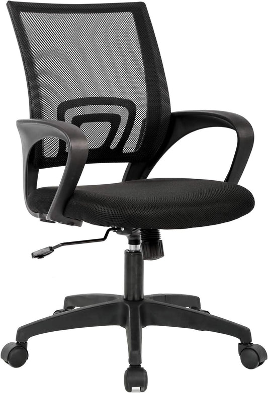 Ergonomic Home Office Chair – Adjustable Mesh Desk Chair with Lumbar Support & Armrests, Mid-Back Swivel Task Chair for Adults & Women, Rolling Computer Chair, Black
