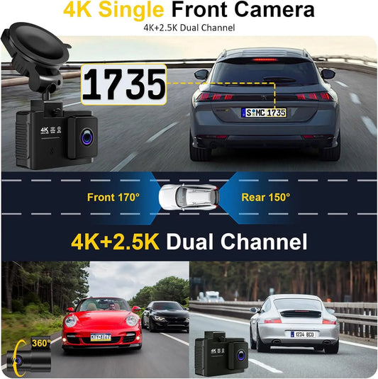 4K + 2.5K Dual Dash Cam Front and Rear – 5GHz WiFi GPS Car Camera with 64GB Card, 2.0" IPS Screen, App Control, G-Sensor, Loop Recording, Night Vision, Parking Mode, 170° Wide Angle