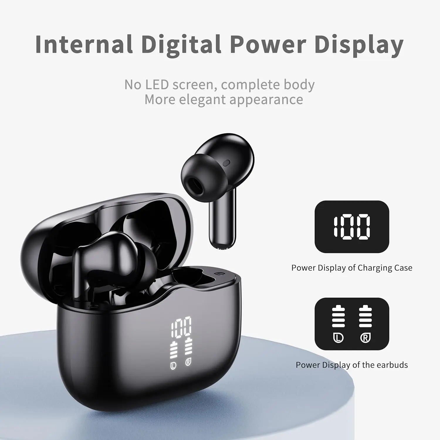 Bluetooth 5.4 Wireless Earbuds with ENC Noise Cancelling Mic, HiFi Stereo Bass, 40H Playtime, LED Display, USB-C Charging, IP7 Waterproof In-Ear Headphones for Sports & Calls