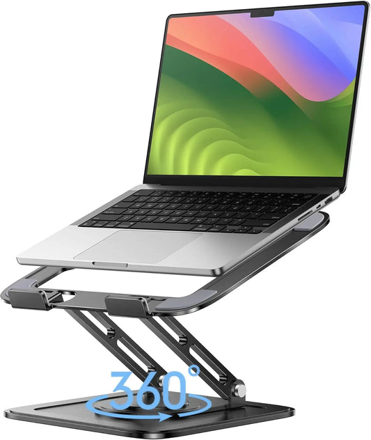 Adjustable Laptop Stand with 360° Rotating Base – Ergonomic Foldable Laptop Riser for Desk, Portable Computer Stand for MacBook Pro/Air 10–16" – Black