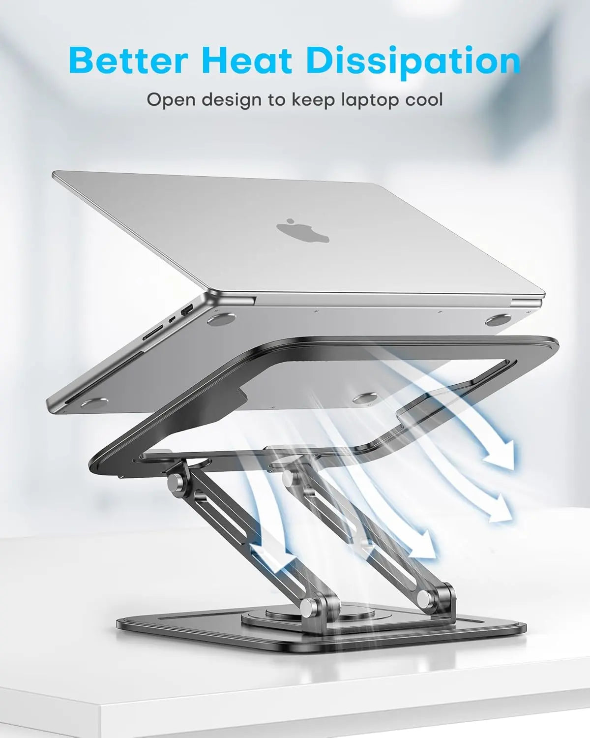 Adjustable Laptop Stand with 360° Rotating Base – Ergonomic Foldable Laptop Riser for Desk, Portable Computer Stand for MacBook Pro/Air 10–16" – Black