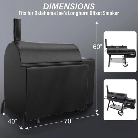 70-Inch Grill Cover for Oklahoma Joe's Longhorn Offset Smoker – Heavy Duty Waterproof, UV & Wind Resistant BBQ Smoker Cover – Fits Model 13201747-50 – Outdoor Barbecue Grill Accessories