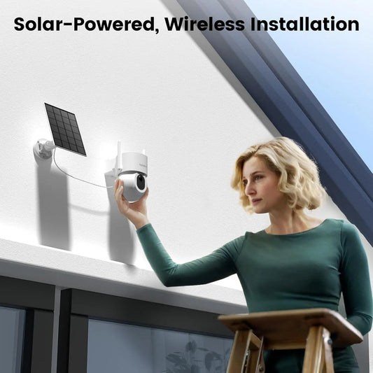 2-Pack Solar Wireless Outdoor Security Camera System | 3K 5MP 360° Pan | Auto-Tracking & AI Human Detection | Color Night Vision & Floodlight