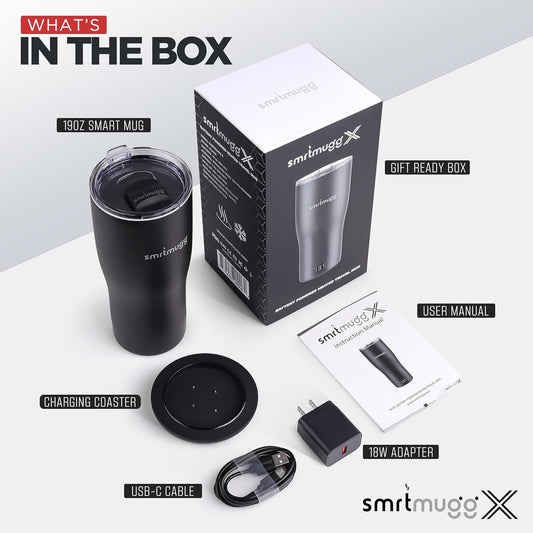 X Self-Heating Coffee Mug 19 Oz (Black) – 8-Hour Battery Life, Adjustable Temperature with LCD Display, One-Button Control, Magnetic Slider Lid, Portable Smart Mug for Home, Office & Travel