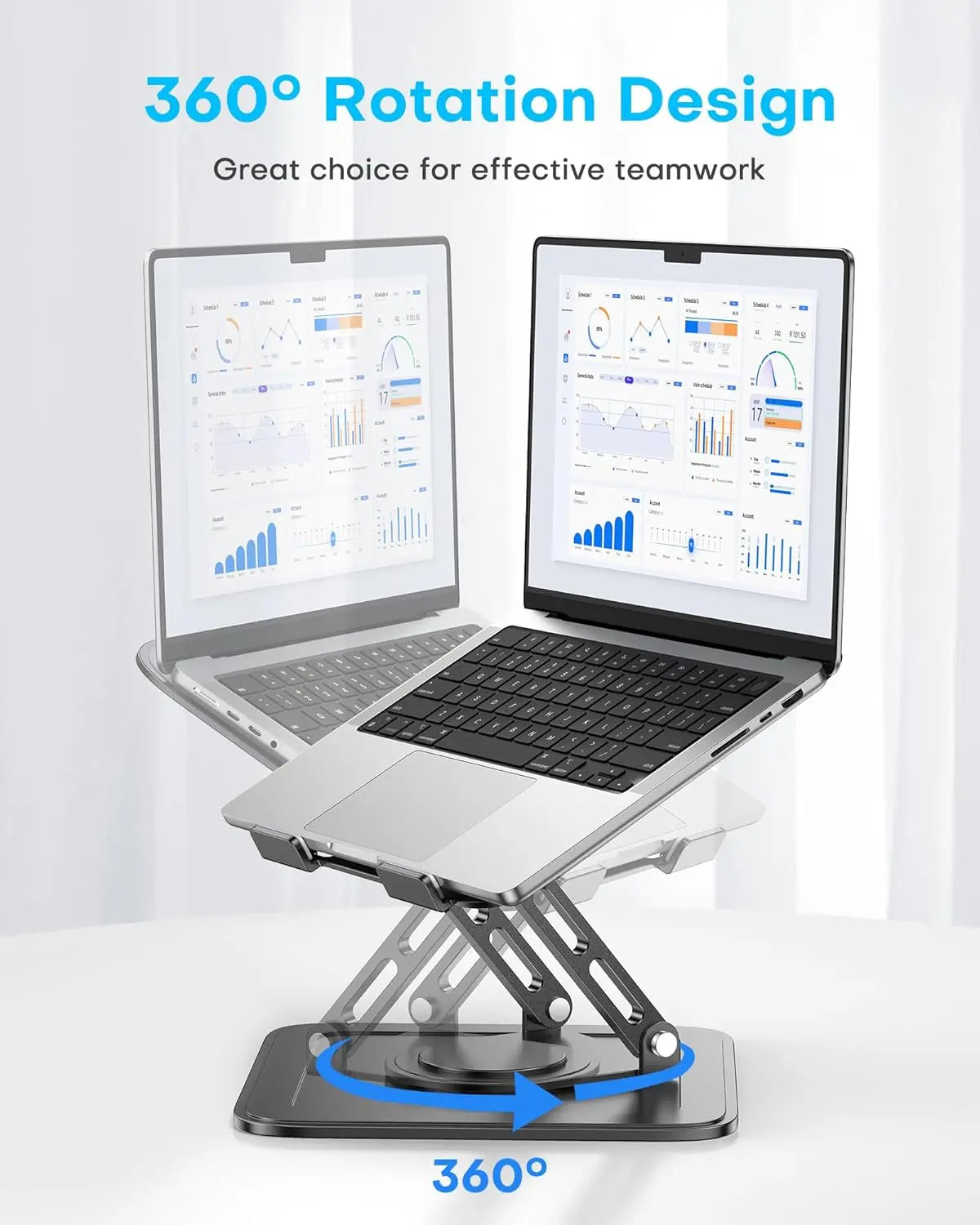 Adjustable Laptop Stand with 360° Rotating Base – Ergonomic Foldable Laptop Riser for Desk, Portable Computer Stand for MacBook Pro/Air 10–16" – Black