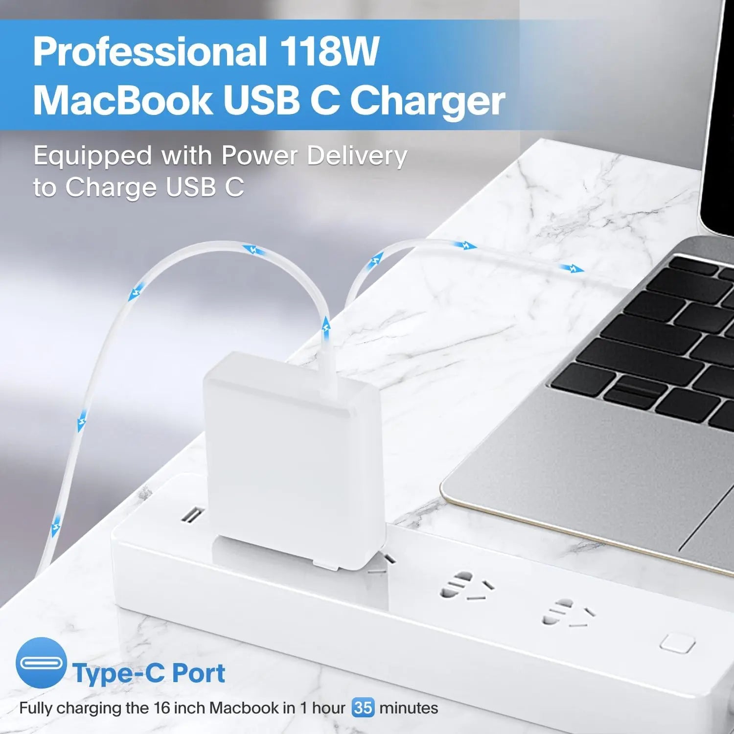 118W USB-C Fast Charger for MacBook Pro/Air, iPad Pro, Samsung & USB-C Devices