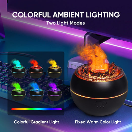 Volcano Flame Essential Oil Diffuser – 360ml Ultrasonic Cool Mist Humidifier, 7-Color LED Aromatherapy with Timer & Auto Shut-Off (Black)
