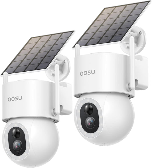 2-Pack Solar Wireless Outdoor Security Camera System | 3K 5MP 360° Pan | Auto-Tracking & AI Human Detection | Color Night Vision & Floodlight
