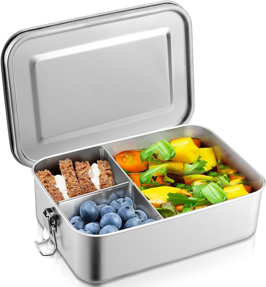 Stainless Steel Bento Lunch Box – 47Oz / 1400Ml Large Leak-Proof Meal Prep Container with Removable Divider, Dishwasher Safe Lunchbox for Adults & Kids – Ideal for School, Work, Travel, Snacks & Fruit