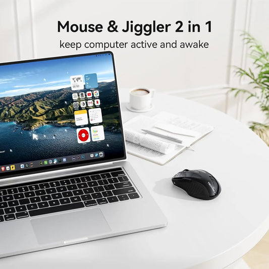 Rechargeable Wireless Jiggler Mouse | Dual Mode BT5.0/3.0 & 2.4G | 4800 DPI Silent USB & Bluetooth Mouse – Black