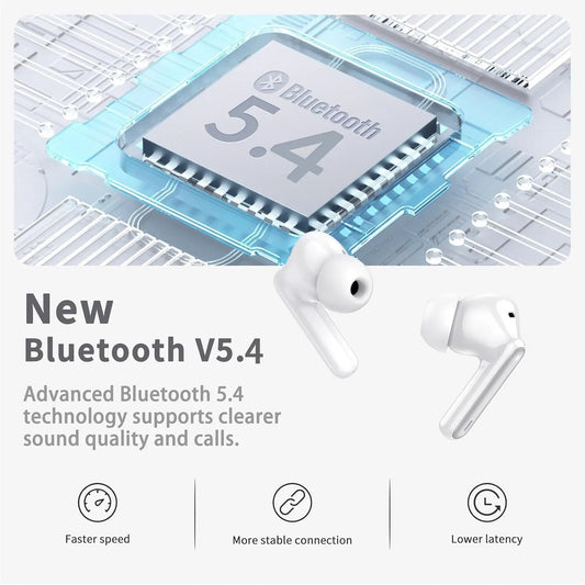 White Bluetooth 5.4 Wireless Earbuds with 4 ENC Noise Cancelling Mics, HiFi Stereo Deep Bass, 40H Playtime, LED Display, USB-C Charging, IP7 Waterproof In-Ear Headphones